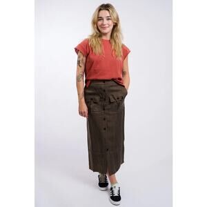 NWT MIOU MUSE Women's Brown Buttondown Midi Cargo Skirt Size Medium